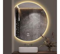 Specchio da parete a mezza luna, retroilluminato, specchio da bagno con anti-appannamento, luce regolabile in 3 colori, design semicircolare decorativo per ingresso e bagno