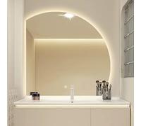 Specchio da parete a semicerchio a LED, sensibile al tocco, senza cornice, luminosità regolabile, design irregolare alla moda per la decorazione della casa, bagno e soggiorno