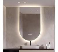 Specchio da parete ad arco, 70 x 120 cm, con luce caldo/bianco neutro, regolabile, senza cornice, infrangibile, perfetto per la decorazione della casa (invertito, 61 x 91,4 cm)