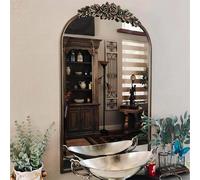Specchio da parete antico Specchio in ottone ad arco barocco vintage con decorazione con bordo in metallo a rilievo floreale per ingresso, bagno 50X75cm