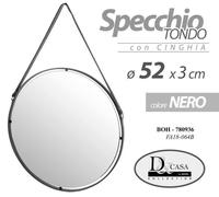 SPECCHIO DA PARETE APPESO CINGHIA NERO PENDENTE CORNICE CLASSICO MODERNO 52 cm