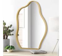 Specchio da parete asimmetrico da appendere, color oro, irregolare, con cornice in legno, per parete, moderno, unico, artistico, decorazione ondulata, bagno, bagno, camera da letto, soggiorno