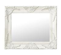 Specchio da Parete Barocco, con Cornice in Legno Decorata, 50 x 40 cm, Bianco, Vetro e Legno, per Camerino e Soggiorno
