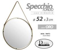 SPECCHIO DA PARETE CINGHIA ORO APPESO PENDENTE CORNICE CLASSICO MODERNO 52 cm