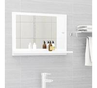 Specchio da parete con mensola, in legno e vetro resistenti, design sottile per bagno, corridoio, camera da letto, elegante decorazione per la casa, 60 x 10,5 x 37 cm, finitura grigio cemento