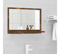 Specchio da parete con mensola, in legno e vetro resistenti, design sottile per bagno, corridoio, camera da letto, elegante decorazione per la casa, 60 x 10,5 x 37 cm, finitura grigio cemento