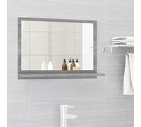Specchio da parete con mensola, in legno e vetro resistenti, design sottile per bagno, corridoio, camera da letto, elegante decorazione per la casa, 60 x 10,5 x 37 cm, finitura grigio cemento