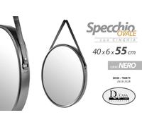 SPECCHIO DA PARETE CORNICE CINGHIA NERO APPESO PENDENTE CLASSICO MODERNO 5540cn