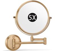 Specchio da parete da 20,3 cm, con lente d'ingrandimento a 360°, in ottone, con zoom 5x, braccio estensibile regolabile, elegante e funzionale