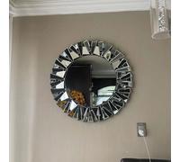 Specchio da parete decorativo unico Sunburst, rotondo, 800 mm, in vetro smussato argento, per bagno Silver 80x80cm