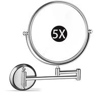 Specchio da parete girevole a 360° da 20,3 cm, con doppia lente d'ingrandimento, finitura cromata, ingrandimento 5x, perfetto per trucco e bagno, braccio estensibile regolabile