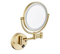 Specchio da parete girevole a 360° da 20,3 cm, con luce LED, finitura oro spazzolato, design allungabile, doppio lato, per bagno e toelettatura personale
