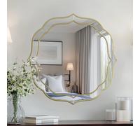 Specchio da parete grande Specchio decorativo moderno Specchio con accenti a forma di fiore Bordo dorato smussato per corridoio, soggiorno, camera da letto