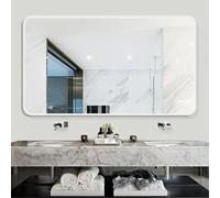Specchio da parete in argento, 70 x 90 cm, cornice in alluminio, specchio decorativo per bagno, rotondo, da appendere, per soggiorno, ingresso, corridoio, elegante decorazione per la casa.