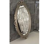 Specchio da parete in argento anticato, ovale, stile barocco, 62 x 48 cm, C12