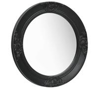Specchio da parete in stile barocco, 50 cm, nero, con cornice in legno, rotondo, montaggio a parete per camera da letto, bagno, corridoio, decorazione elegante e specchio cosmetico per il trucco