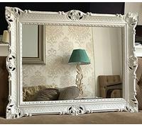 Specchio da parete in stile barocco, colore bianco, anticato, 90 x 70 cm, per bagno o corridoio, 3057 W
