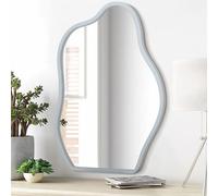 Specchio da parete irregolare con cornice in legno, blu, asimmetrico, ondulato, unico, da appendere, decorazione artistica moderna, per camera da letto, soggiorno, bagno, ingresso, corridoio, grande