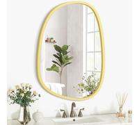 Specchio da parete irregolare giallo con moderna cornice asimmetrica in legno, forma unica, ovale, decorativo per soggiorno, camera da letto, bagno, ingresso