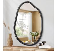 Specchio da parete irregolare, specchio asimmetrico nero da parete, cornice in legno moderno, specchio da toeletta unico, specchio da toeletta sagomato decorativo per soggiorno, bagno, camera da