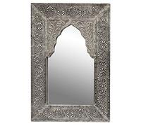 Specchio da Parete Malik Alto 42 cm in Argento | Grande Specchio Sala Marocchina Con Cornice Orientale Decorata in Legno | Decorazione Bagno Vintage Orientale