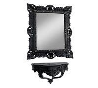 Specchio da parete nero con console barocco anticato, 45 x 38 cm, con ripiano, decorazione da parete 3047 + Cp69