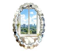 Specchio da Parete Ovale a Raggiera, Senza Cornice con Bordo Bisellato | Grande Specchio Moderno Argento, Elemento D'arredo di Grande Impatto per Soggiorno Ingresso Sala da Pranzo