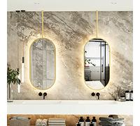 Specchio da parete ovale con cornice in metallo dorato con piuma appesa Specchio decorativo creativo per trucco per la casa Vanity Bagno Soggiorno Design in vetro elegante
