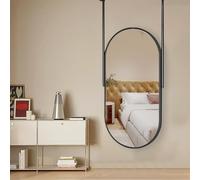 Specchio da Parete Ovale da Appendere al soffitto | Specchio da toeletta con Cornice in Metallo Nero | Specchio Decorativo Galleggiante per Il Bagno con Braccio per la Camera da Letto e Lo s