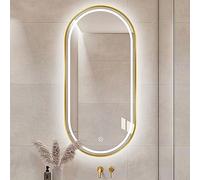 Specchio Da Parete Ovale,LED Specchio Da Bagno,specchio Da Barba Della Vanità Della Parete Con Funzione Di Memoria Intelligente Del Sensore Di Tocco,cornici Metalliche,3 Col(Size:40cm*80cm,Color:oro)