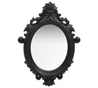 Specchio da Parete Ovale, Stile Castello con Cornice Decorata in PU su Supporto in Legno e Multistrato, 56 x 76 cm Nero, per Camerino