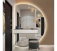 Specchio da parete per bagno retroilluminato a LED, dimmerabile e anti-appannamento, design semicircolare a 180°, per trucco e toelettatura, interno sinistro/destro, arredamento moderno per la casa.