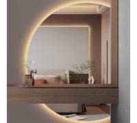 Specchio da Parete per Il Trucco A Semicerchio con Luci 120/130 Cm Specchio da Bagno Antiappannamento A Mezza Luna Grande Specchio da Toeletta Retroilluminato Premium Dimme, Cut Right, 47 * 32inch