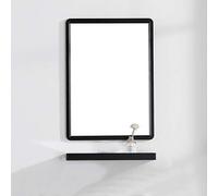 Specchio da parete rettangolare nero con mensola, specchio autoadesivo con cornice in ferro per camera da letto e corridoio, elegante accento interno, design salvaspazio