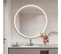 Specchio da parete rotondo a LED da 90 cm, regolabile, con 3 opzioni di colore, cornice in alluminio nero/argento, perfetto per la decorazione della casa e la routine di bellezza.