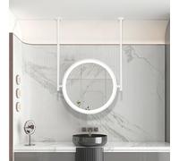 Specchio da parete rotondo a LED per bagno, specchio sospeso bianco con struttura in metallo e doppie aste, specchi a soffitto per l'arredamento del soggiorno, facile montaggio (diametro - 70 cm