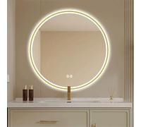 Specchio da parete rotondo con cornice in metallo dorato 80 cm moderno specchio da bagno dimmerabile con controllo touch intelligente anti-appannamento elegante arredamento per la casa elegante