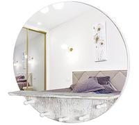 Specchio da parete rotondo da 50,8 cm per bagno Specchio bianco Vanity con mensola e ganci Decorazione da parete rustica Specchio per il soggiorno, la camera da letto, il dormitorio