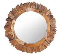 Specchio da parete rotondo in teak da 60 cm, con cornice a petali in legno massiccio, con gancio di montaggio per bagno, camera da letto, corridoio e soggiorno, come elegante decorazione da parete e