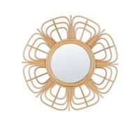 Specchio da parete rotondo moderno con cornice in rattan ø 60 cm beige Pasaku