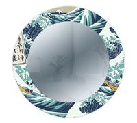 Lupia - Specchio da Parete Rotondo, MIRROR FANTASY THE GREAT WAVE OFF KANAGAWA, Cornice Stampata in Legno, Design Moderno e Decorativo, Ideale per Camera, Soggiorno, Ingresso, diametro 65 cm