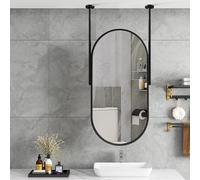 Specchio da parete sospeso a soffitto, specchio da trucco per bagno con doppio braccio, specchi decorativi sospesi galleggianti con cornice in metallo nero per casa o hotel (dimensioni: 50 cm x 60 cm)