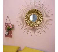 Specchio Da Parete Sunburst In Metallo Oro Decorativo Luxe Boho Chic Rotondo Grande Specchio Fatto A Mano Della Parete Per Il Soggiorno Camera Da Letto Corridoio, 60CM