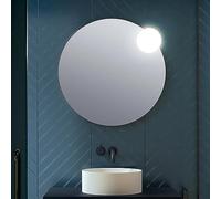 Specchio da Parete Tondo 80 cm con Lampada LED cromata e Luce Naturale, in Vetro a Filo Lucido Senza Cornice con Spessore 0,4 cm
