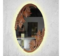 Specchio da parete vintage ad arco con luce, motivo decorativo scolpito e cornice in metallo, perfetto per migliorare l'arredamento della casa e creare un'atmosfera elegante