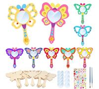 Specchio da Principessa Bambina Kit, 10 PCS Legno Mini Specchio a Mano, Principessa Specchio in Legno Fai da Te, Lavoretti in Legno per Bambini, Regali di Compleanno e di Festa per Bambini (B)