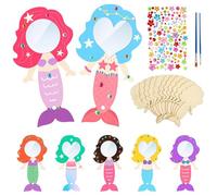 Specchio da Principessa Bambina Kit, 10 PCS Legno Mini Specchio a Mano, Principessa Specchio in Legno Fai da Te, Lavoretti in Legno per Bambini, Regali di Compleanno e di Festa per Bambini (C)