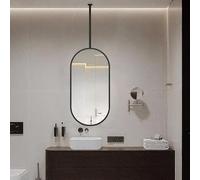 Specchio da soffitto con asta appendiabiti, specchio ovale per il bagno con cornice in metallo nero, specchio galleggiante moderno per la casa o lo specchio decorativo da parete dell'hotel (