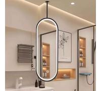 Specchio da soffitto con Luce LED, Cornice in Metallo Nero, Specchio Ovale da Trucco a LED da soffitto, Specchio da Barba sospeso per Bagno - Asta di Sospensione Personalizzabile (120L x 60W