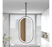 Specchio da soffitto con luci, Specchio Ovale in Metallo da soffitto, Specchio da Trucco HD per Bagno e rasatura (Braccio Personalizzabile) (Nero, 60x100 cm)